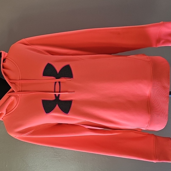 Under Armour Semi Fitted Large Logo Orange Pullover Sweatshirt Womens Size Large - Picture 1 of 14
